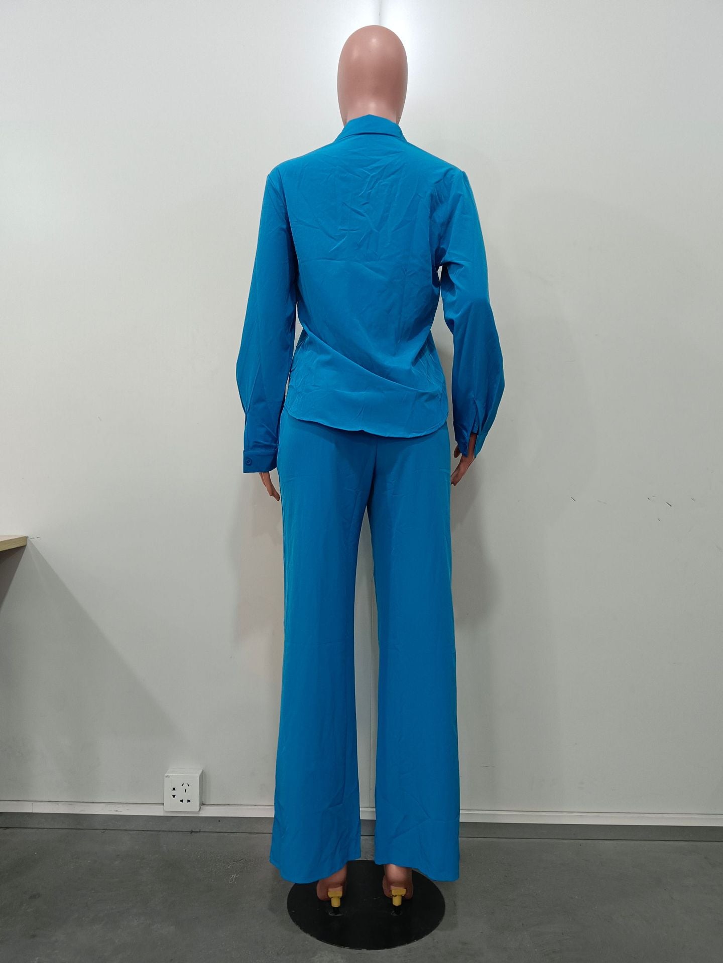 Autumn Women's Solid Color Long Sleeve Shirt Drawstring Pants Two-Piece Set 6