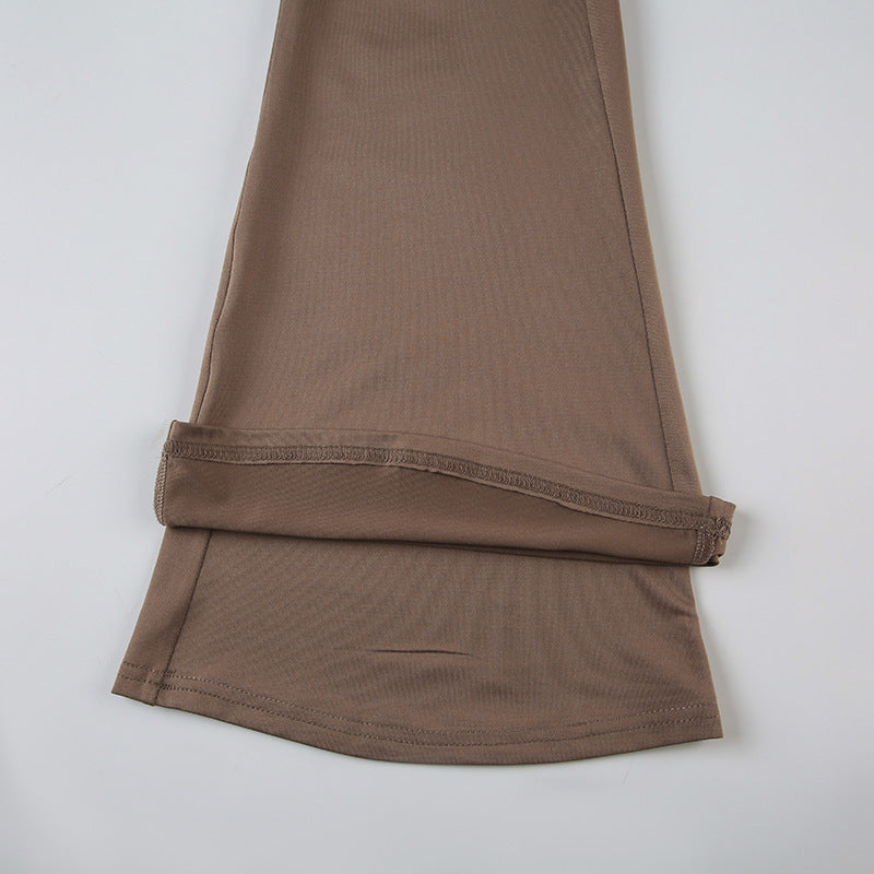 Autumn Fashion Casual Women's Solid Color Ruffled Ribbon Knitting Slim Flared Trousers 16