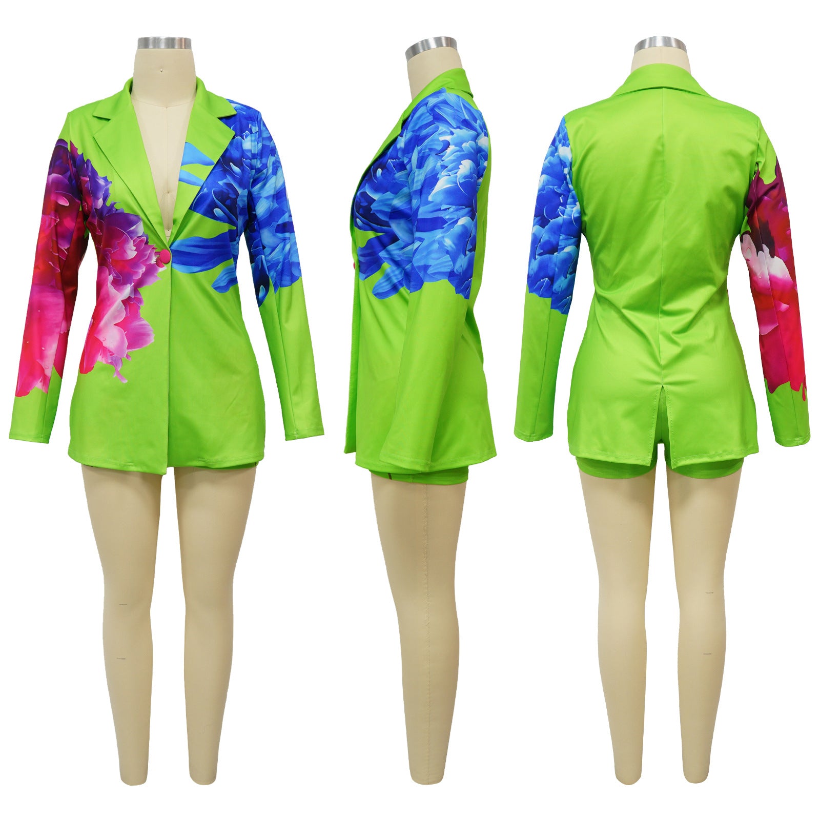 Women's Fashion Casual Collar Printed Blazer Shorts Two Piece Suit 12