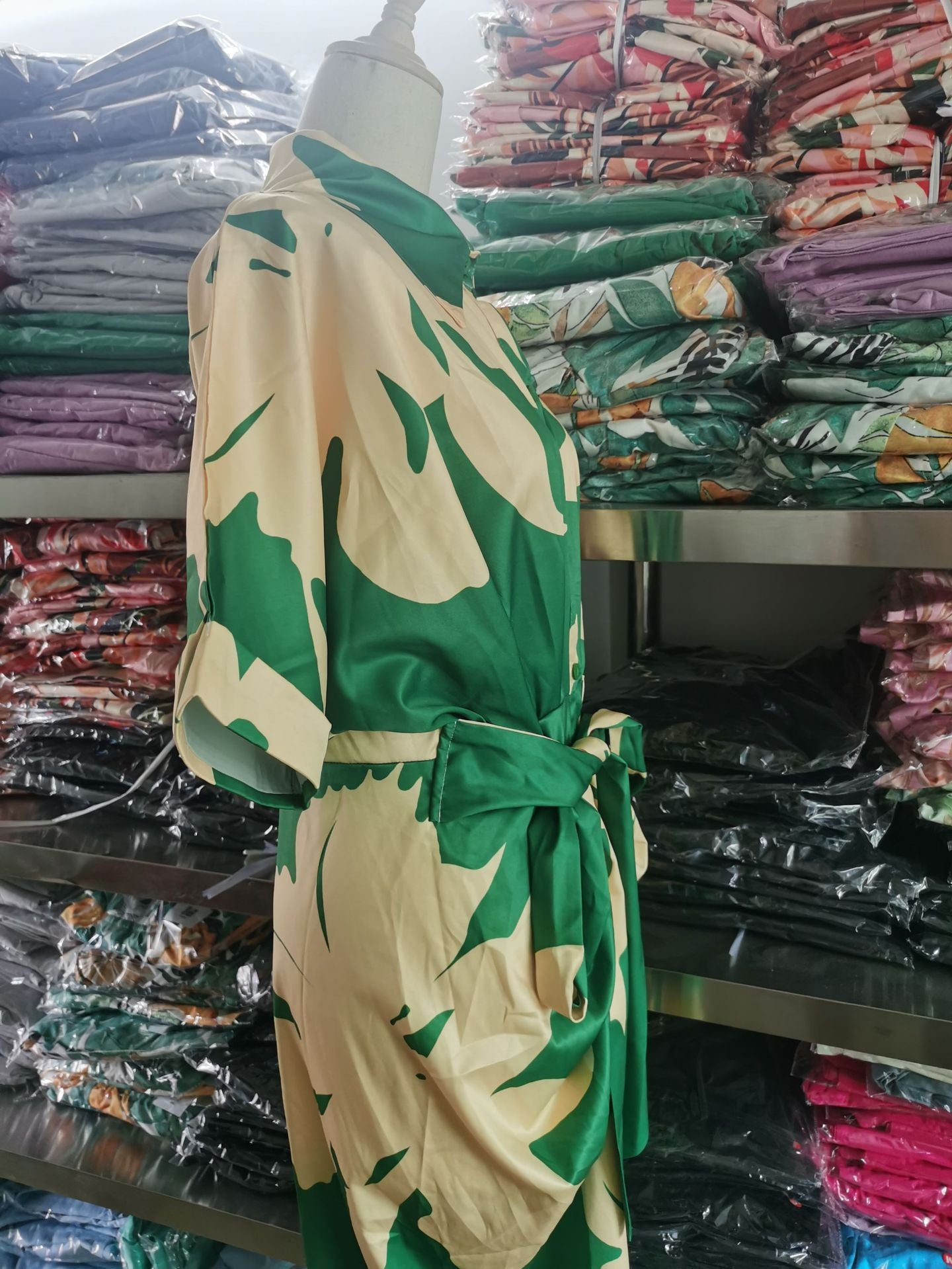 Women Printed Turndown Collar Short Sleeve Shirt Dress 7