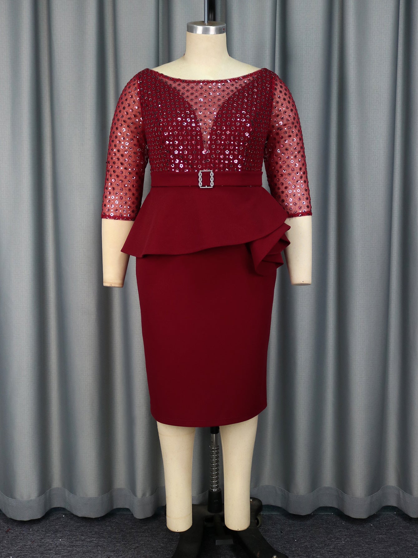 Summer U-Neck Sequin Formal Ruffle Plus Size Bodycon Party Dress 7