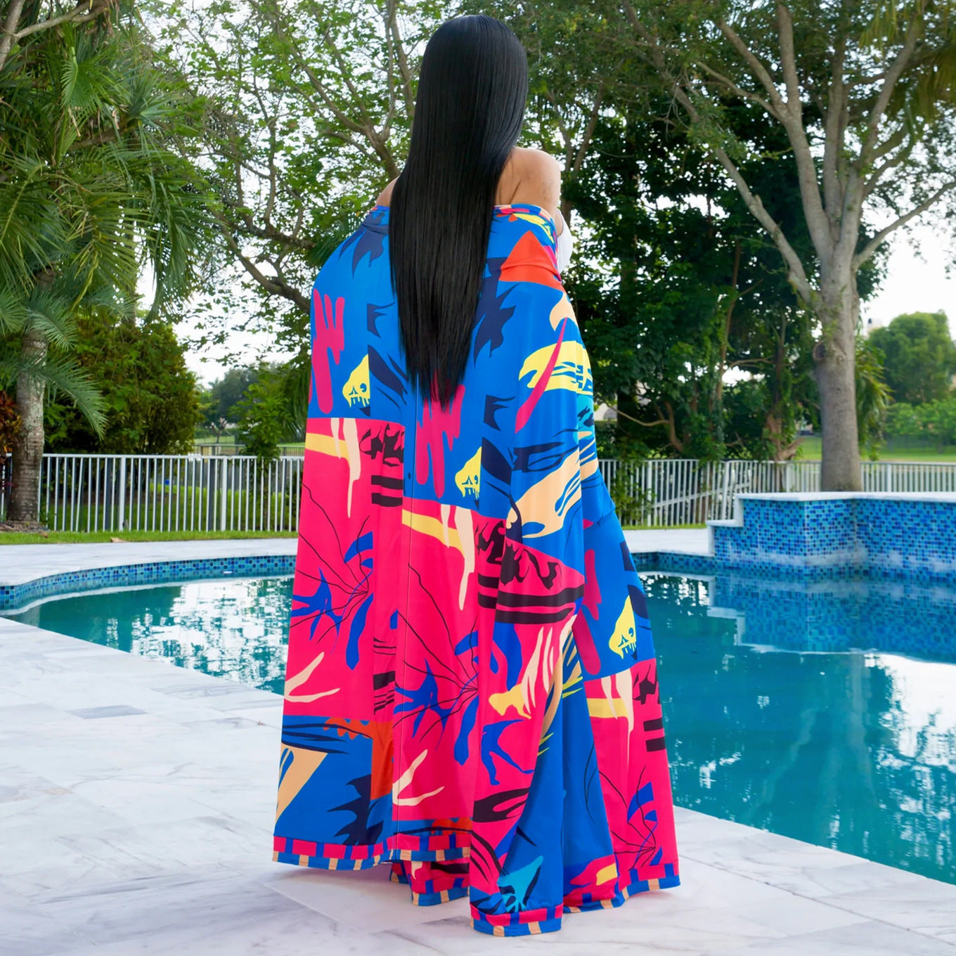 Women's Spring Chic Elegant Printed Long Sleeve Coat Wide Leg Pants Two Piece Set 3