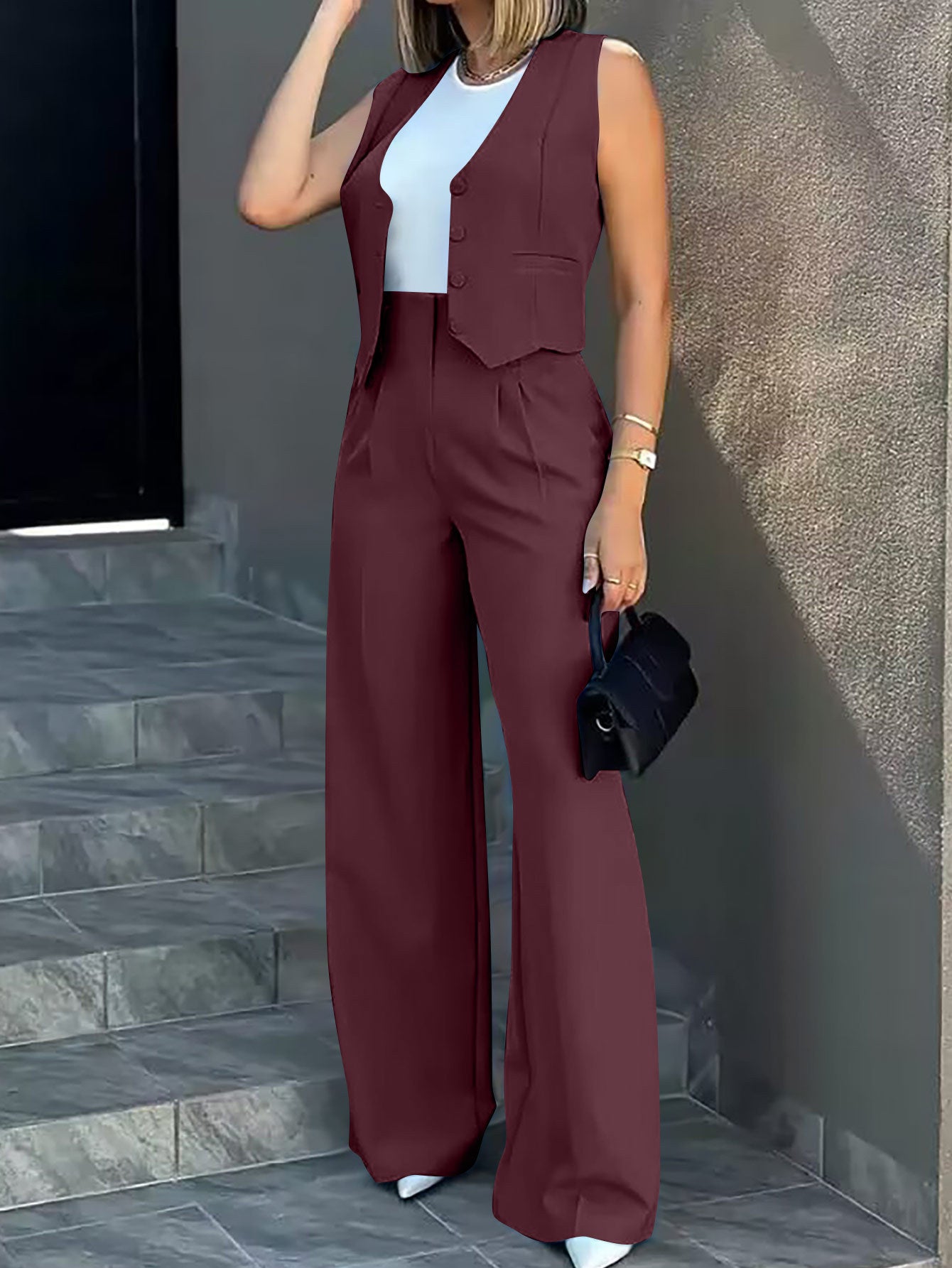 Fashion vest wide-leg pants Casual set 7