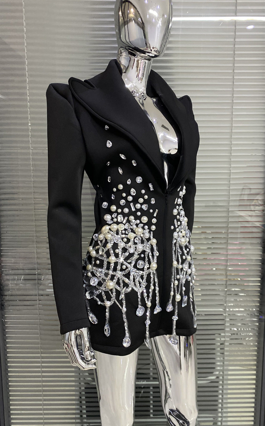 Women rhinestone beaded suit dress 5
