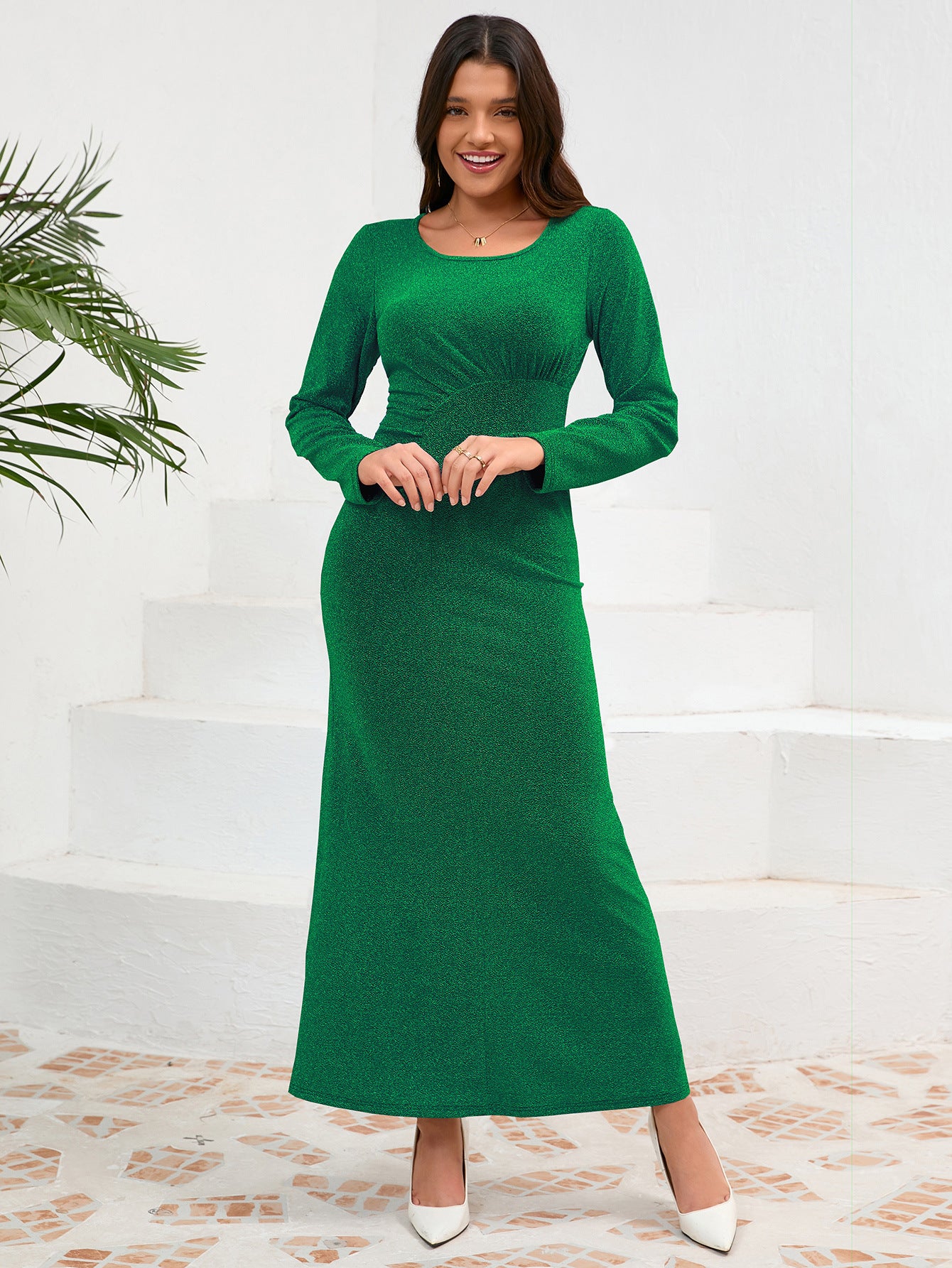 Autumn winter Round Neck long-sleeved shiny evening dress Slim Fit Formal Party Long gown 11
