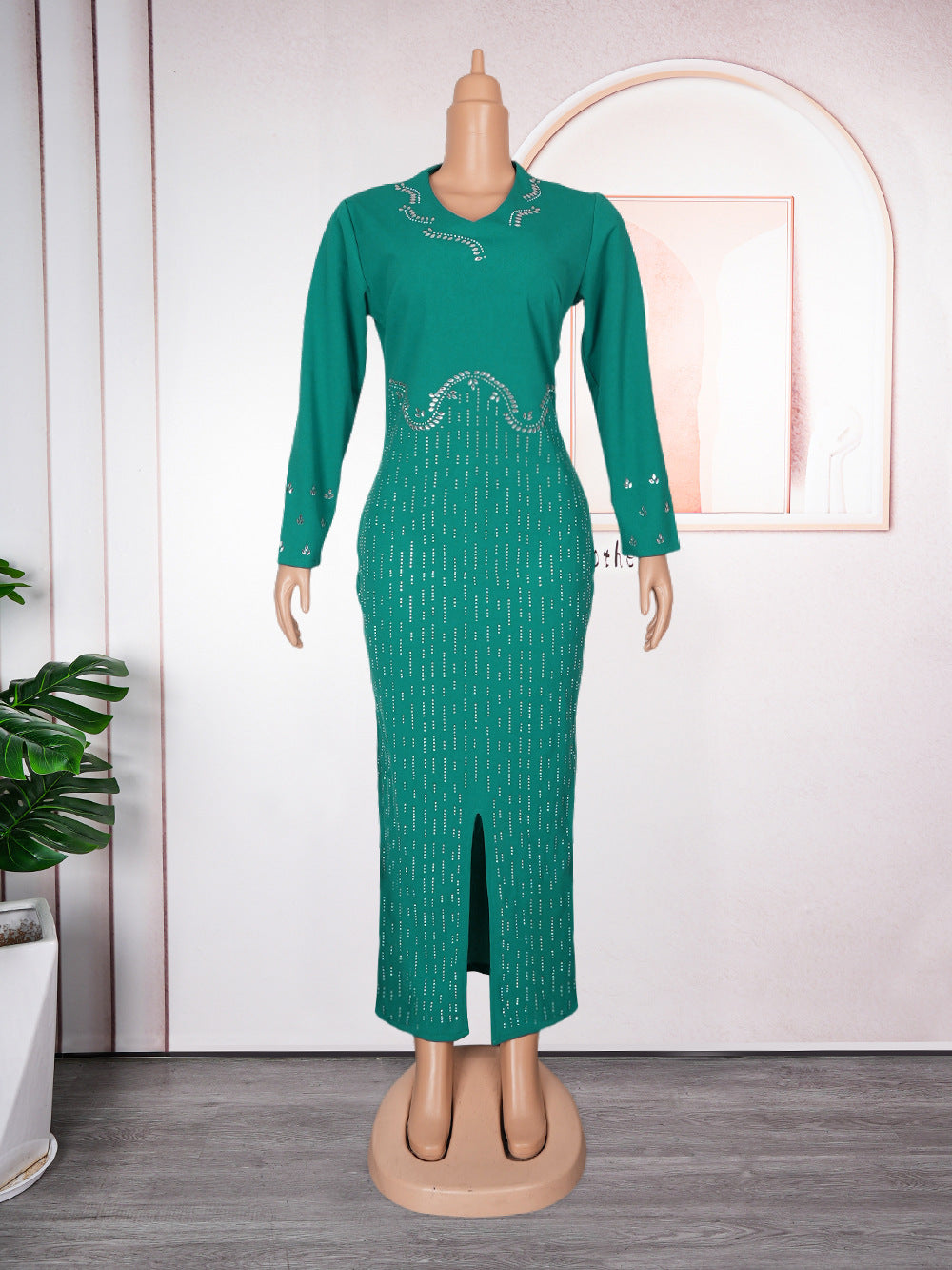 Africa Plus Size Women's Beaded V-Neck Bodycon Chic Elegant Dress 18