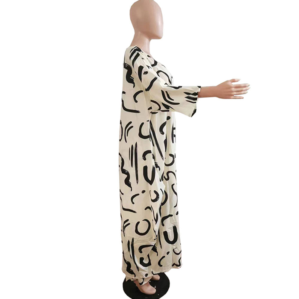 Women'S Spring Summer Letter Print V-Neck Long-Sleeve Top Suit For Women 12