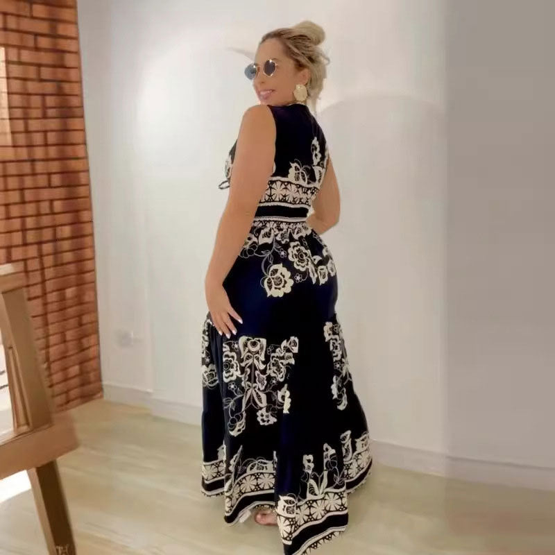 Women Printed Patchwork Lace-Up Hollow Sleeveless Dress 6