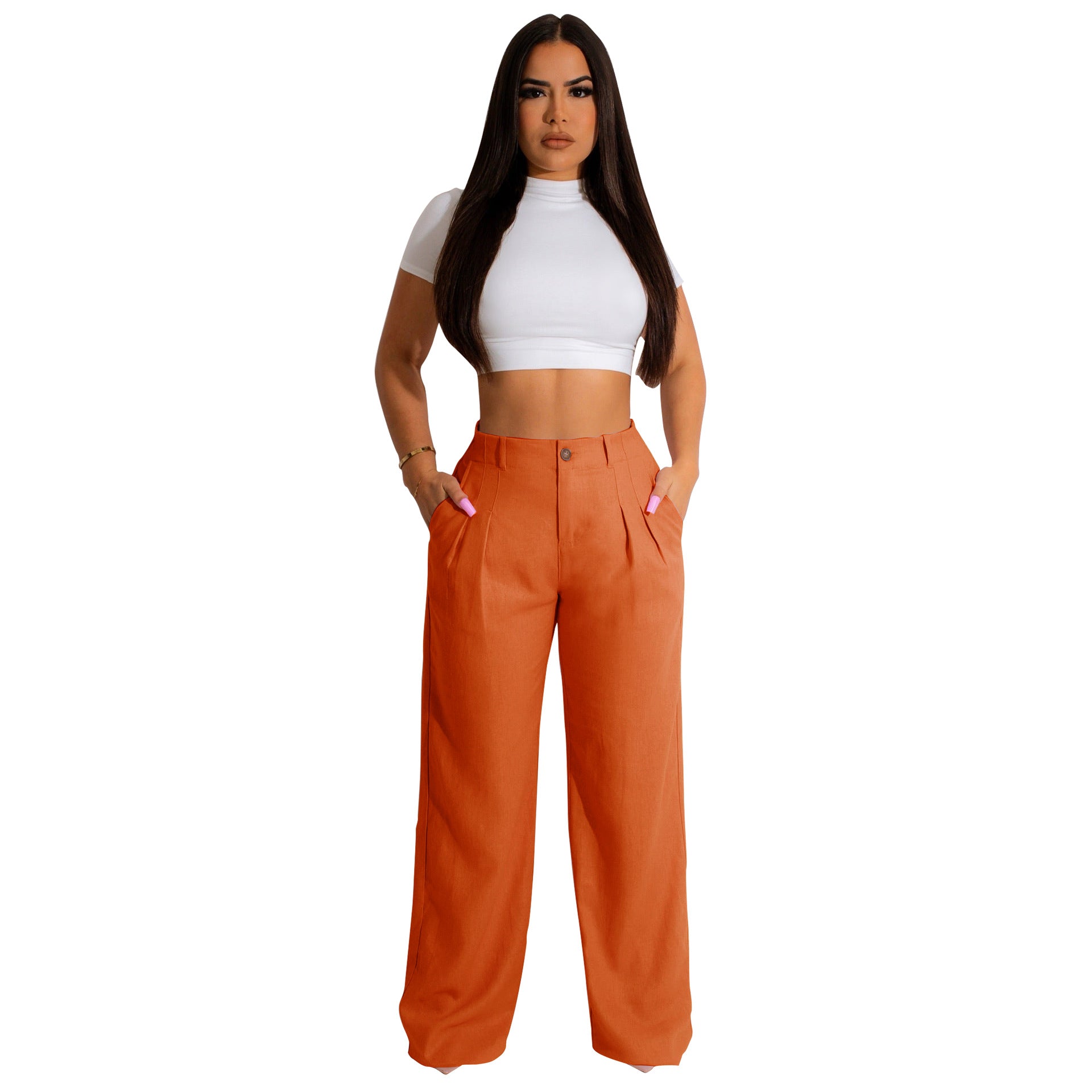 Women's Linen Cotton Casual Pants Breathable Straight Pants Linen Trousers Summer 17