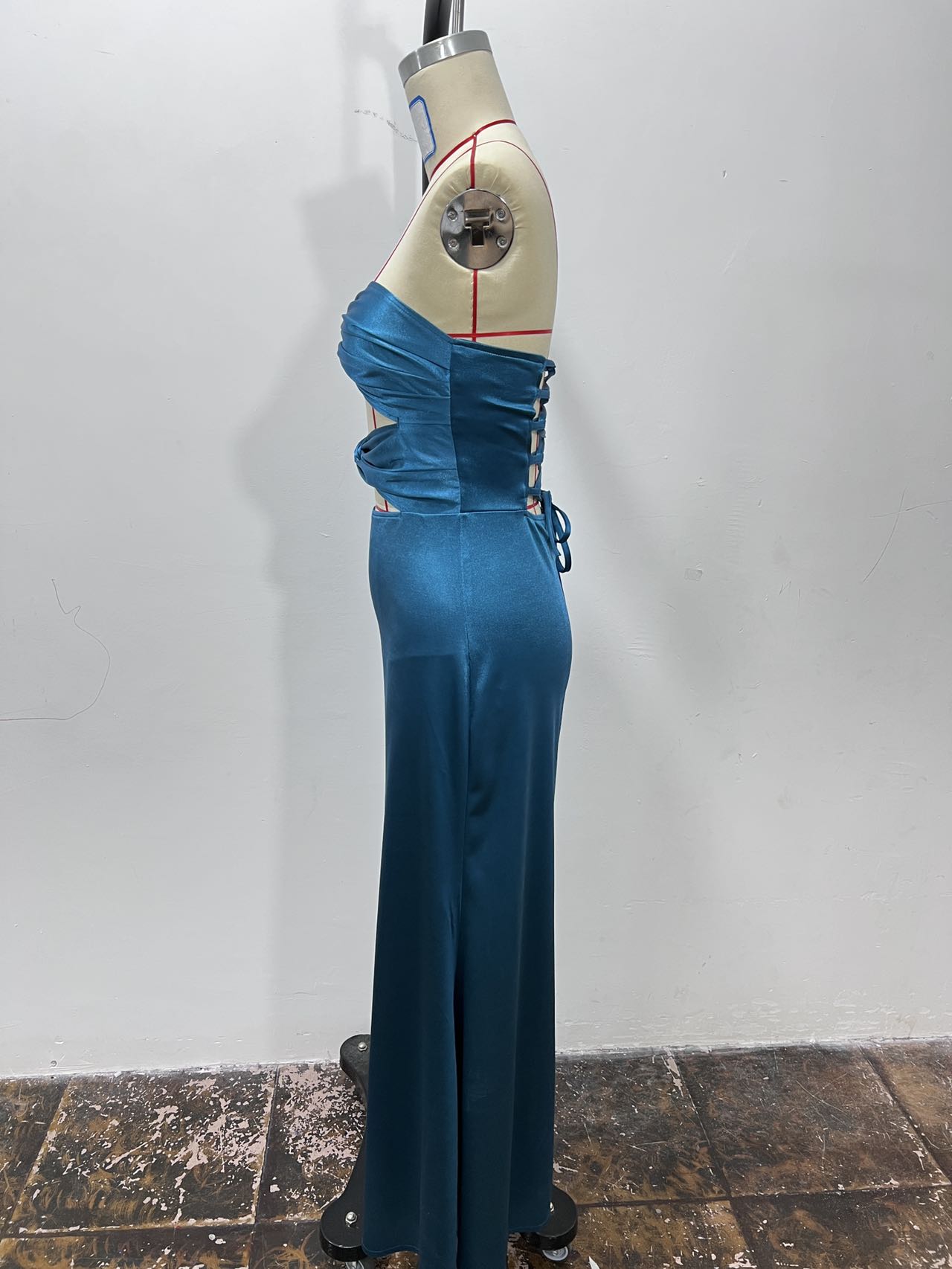 Women's Sexy Low Back Strapless Long Dress Satin Chic Bodycon Gown 6