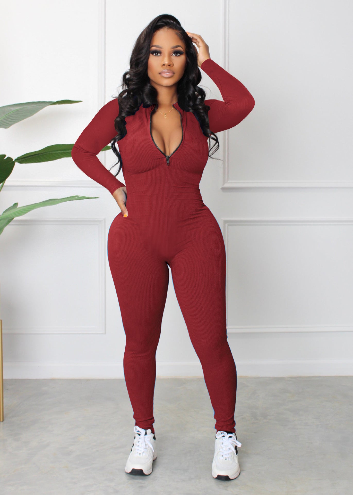 Women Fall Zip Long Sleeve Sports Jumpsuit 7