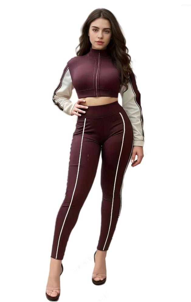 Fashionable Contrast Crop Sports Casual Two Piece Pants Set 3