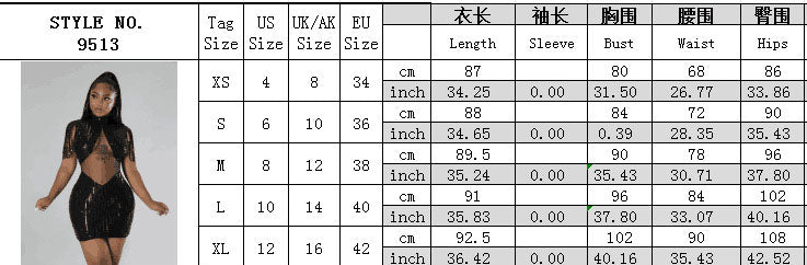 Women Tassel Sequin Sexy Hollow Bodycon Dress 8