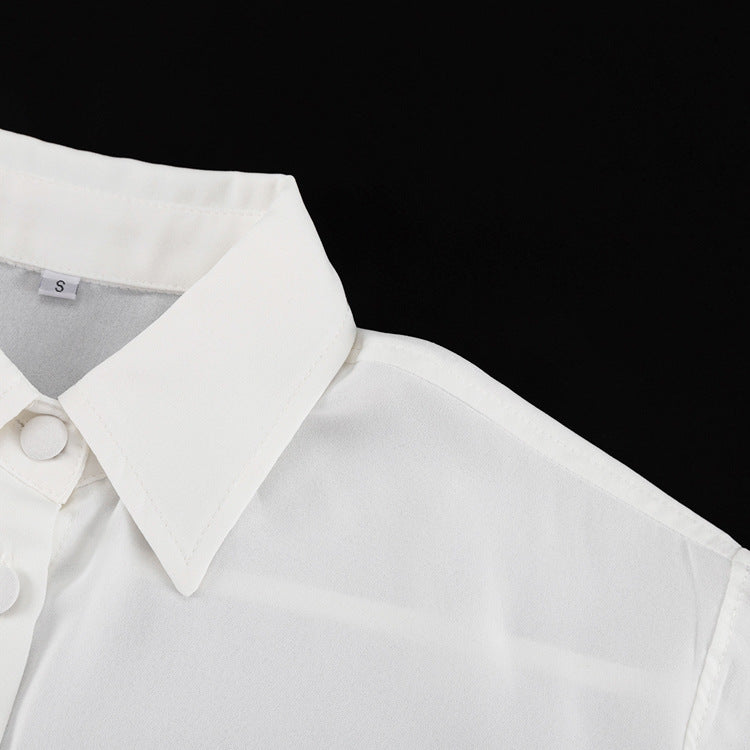 Turndown Collar Short Sleeve Shirt Fashion Ruffled Cake Skirt Two Piece Set 13