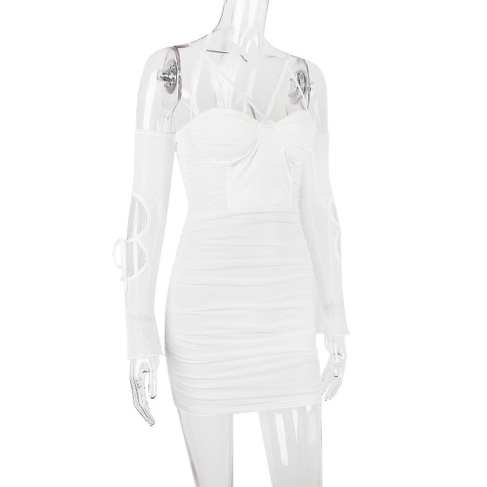 Sexy Strap Low Back Long Sleeve Women's Hollow Slim Dress 11