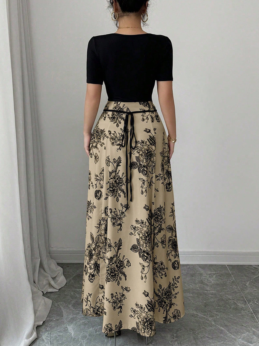 Holiday Beach Strap Slim Fit Color-block Long Dress 3