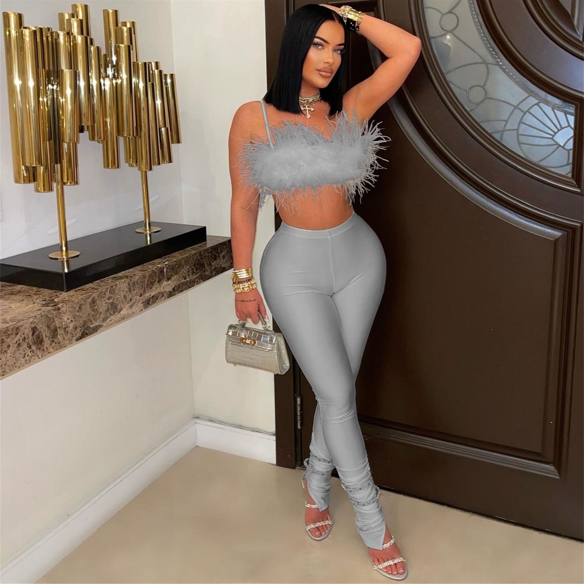 Women Summer Style Sexy Suspender Backless Strapless Top and Long Pants Two-Piece Set 3