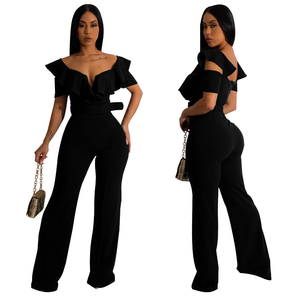 Women's v-neck ruffled sexy Slim Waist Jumpsuit for women 12