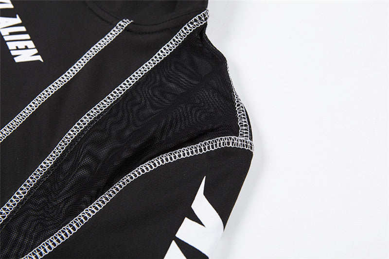 Spring Street Fashion Printing Mesh Patchwork Pullover Crop Tight Fitting Slim Top 16