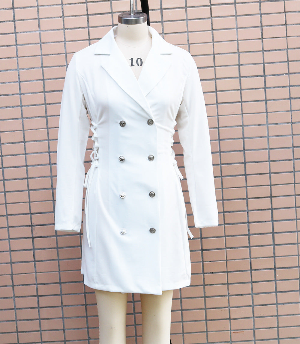 Autumn And Winter Slim Long Sleeve Career Dress Double Breasted Slim Waist Chic Blazer Dress For Women 11