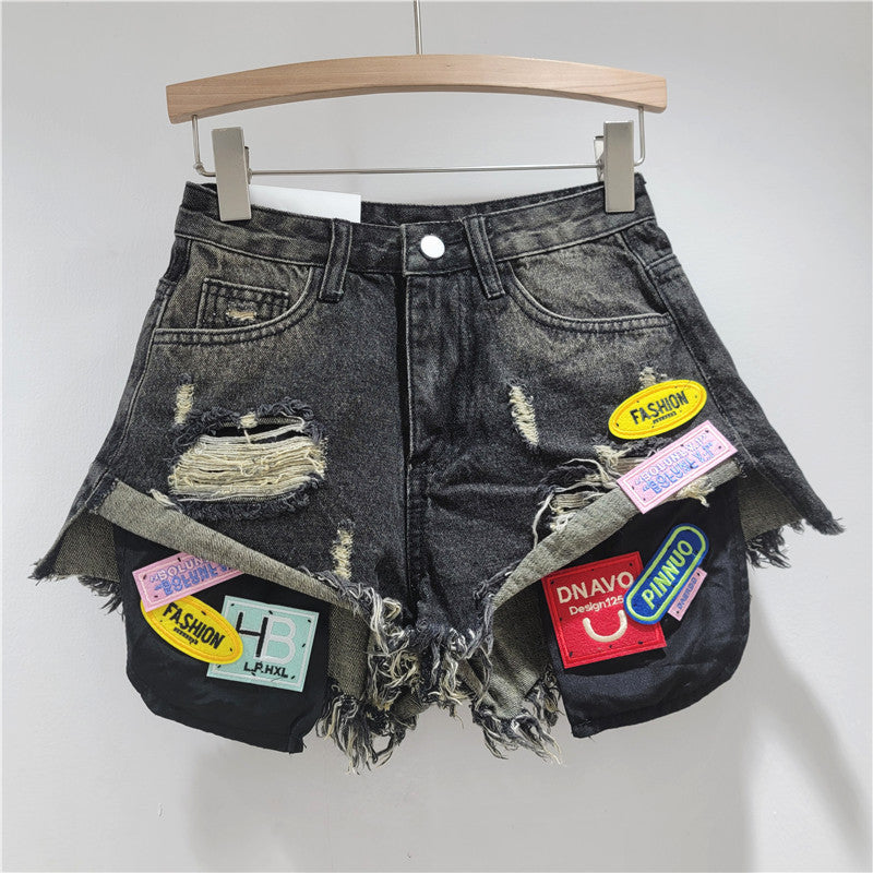 High-Waist Embroidered Summer Wide-Leg Denim Shorts for Women