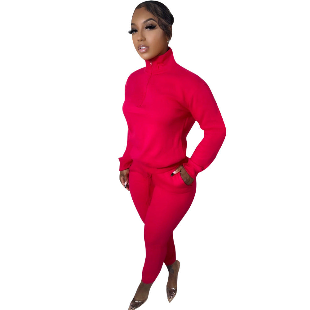 Women Winter Casual Zipper Sports Top and Pant Two Piece Set 10