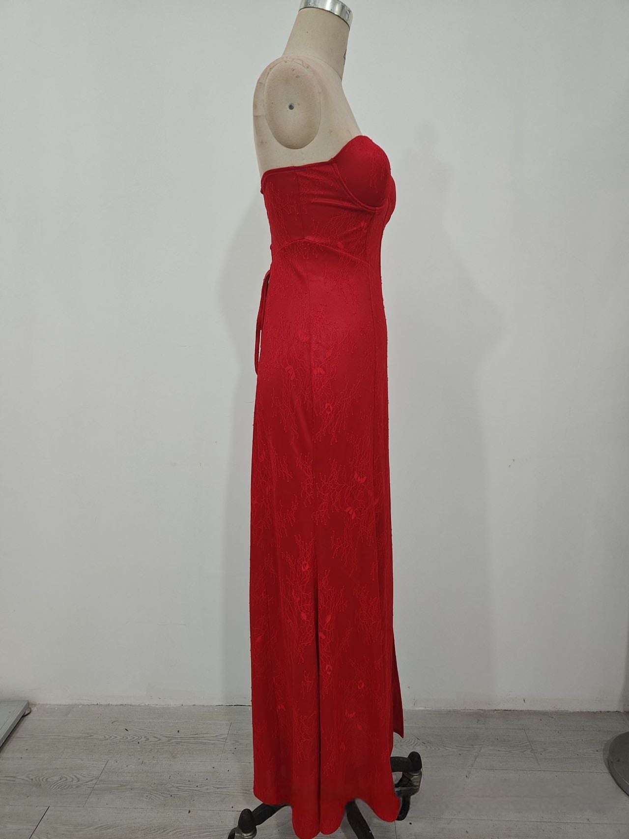 Summer Chic Strapless  Low Back High Slit Evening Dress 5