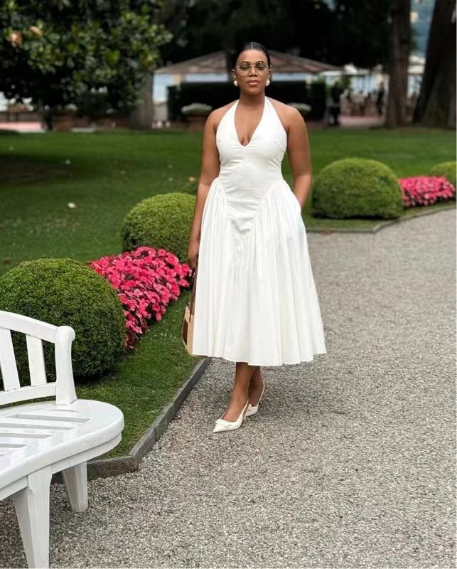 Women summer sexy v-neck Halter Neck lace-up sleeveless vest long dress dress 7