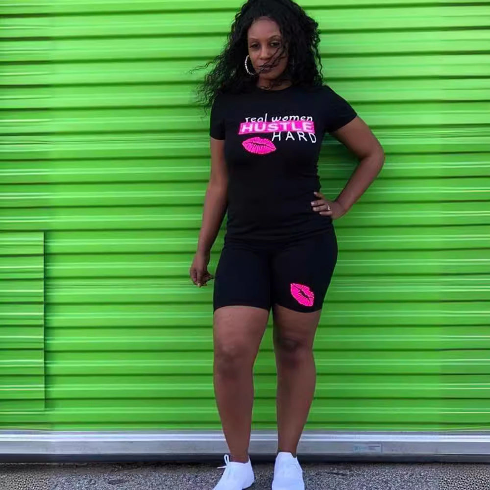 Summer Women's Printed Casual Two Piece Shorts Set 4