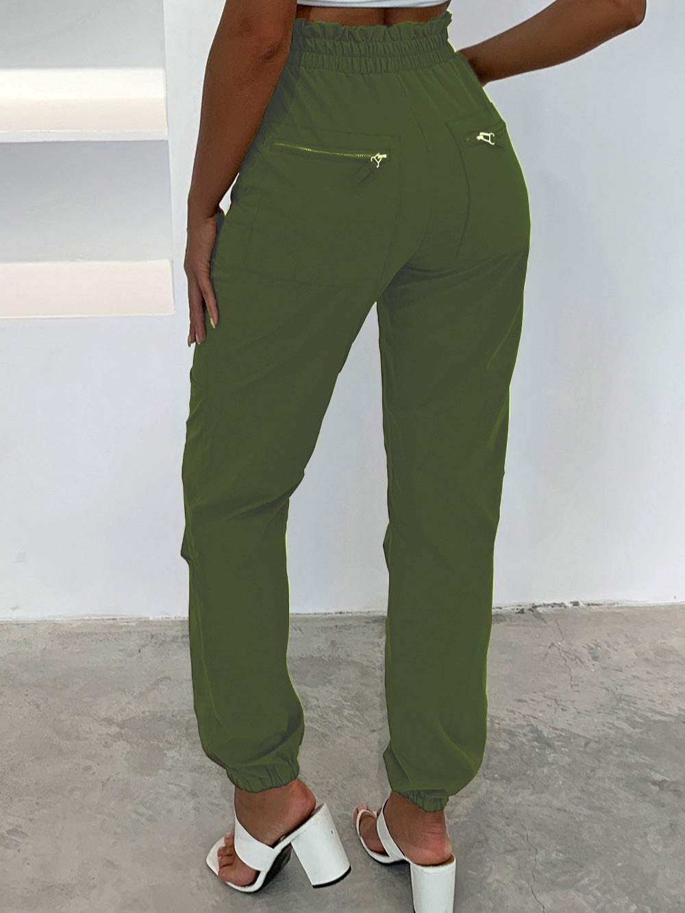 Pants fashion high waist button pocket design cuffed cargo pants women casual trousers 6