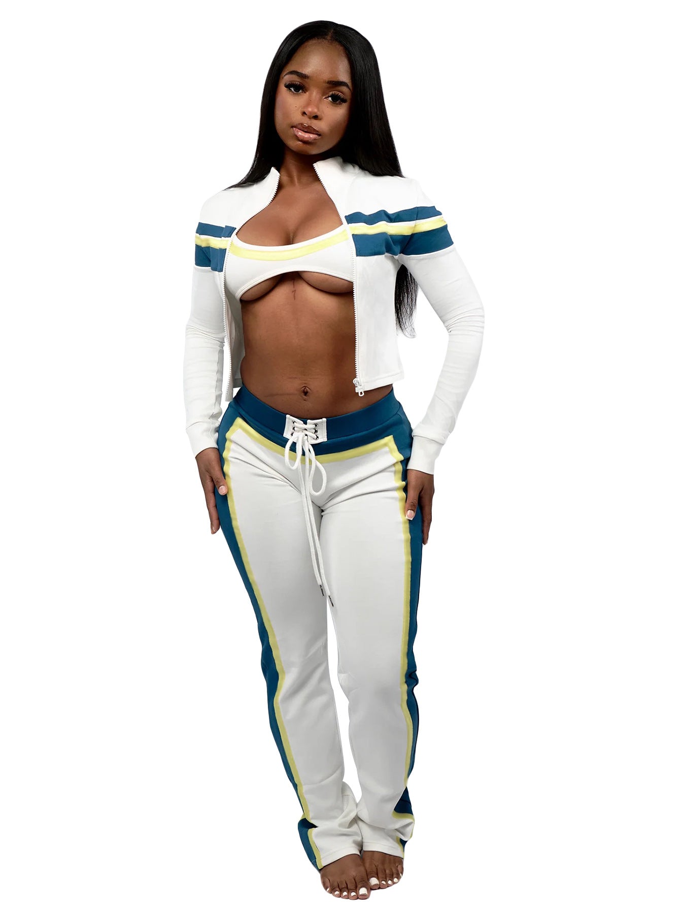 Fashionable Women's Printed Patchwork Long-Sleeve Three-Piece Pants Set 11