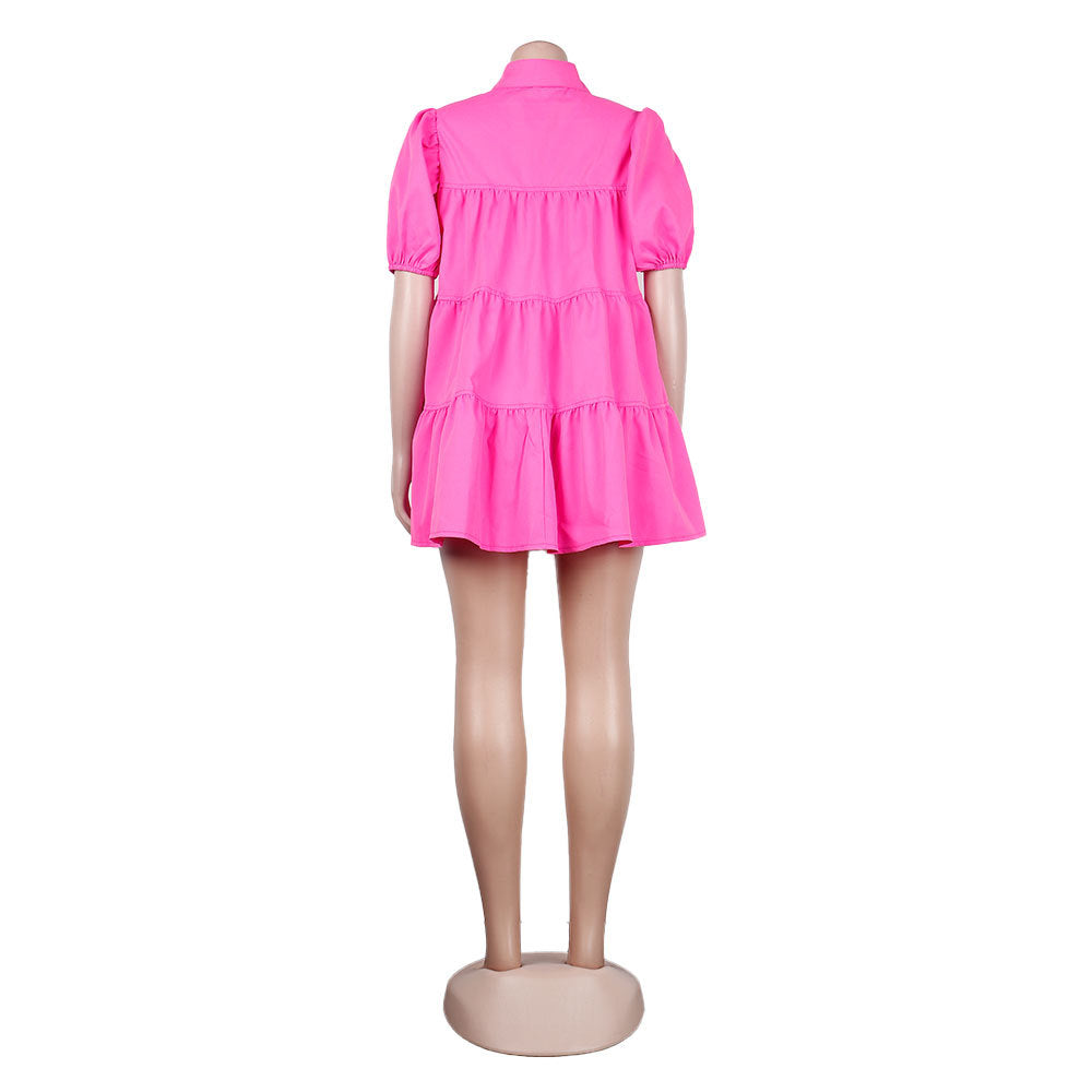 Summer Solid Short Sleeve Casual Loose Dress 15