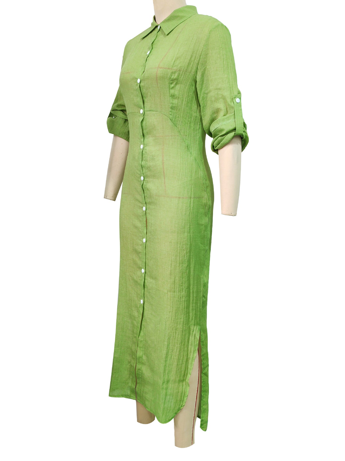 Solid Color Women Long Shirt Dress 4