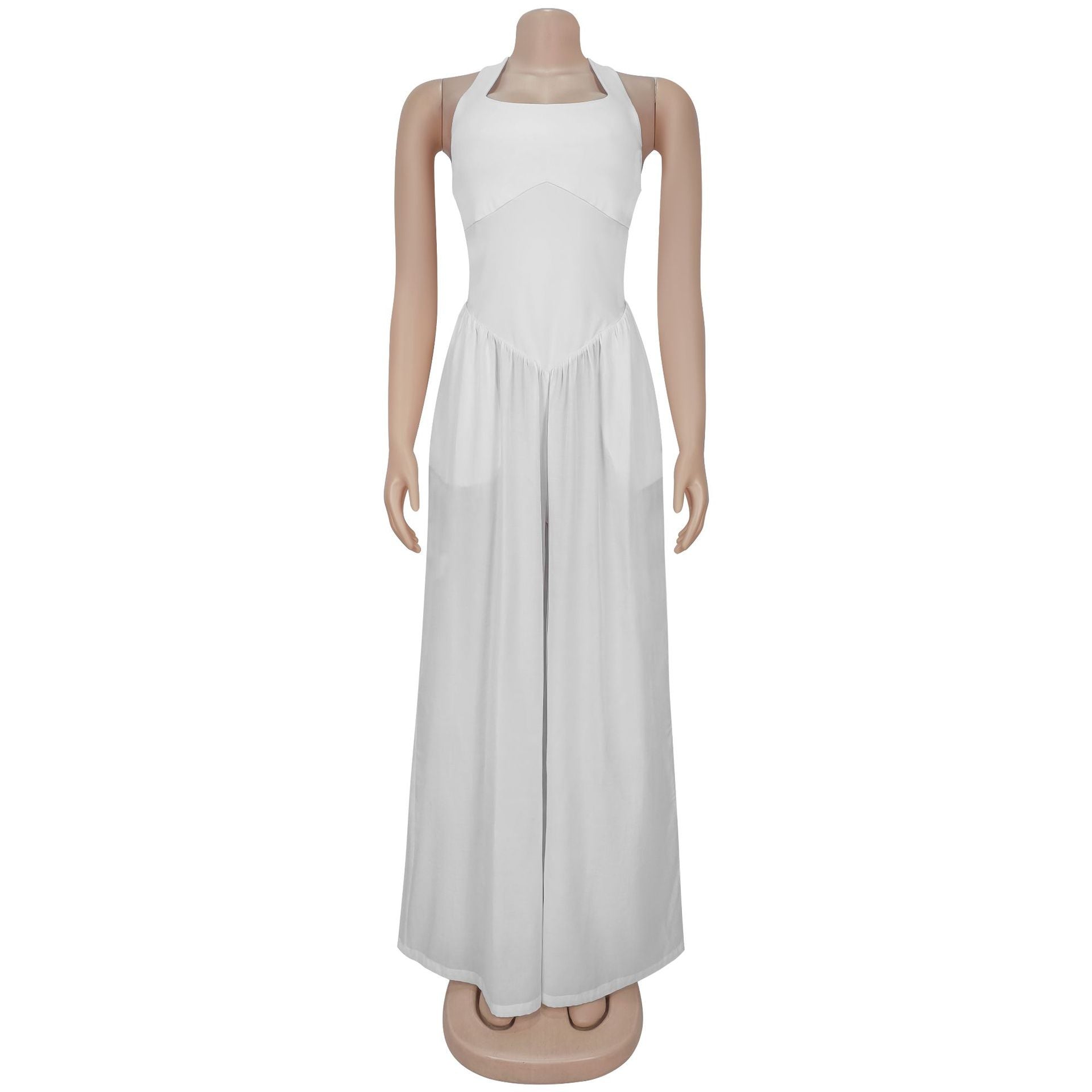 Women Casual Backless Halter Neck Solid Jumpsuit 8