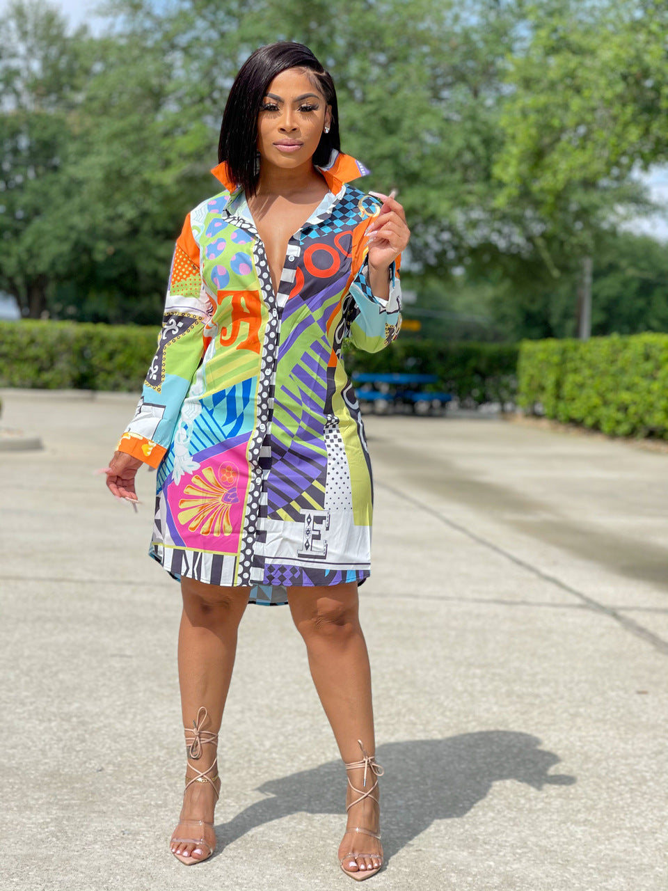 Casual Fashion Print Multicolor Women'S Shirt Dress 4