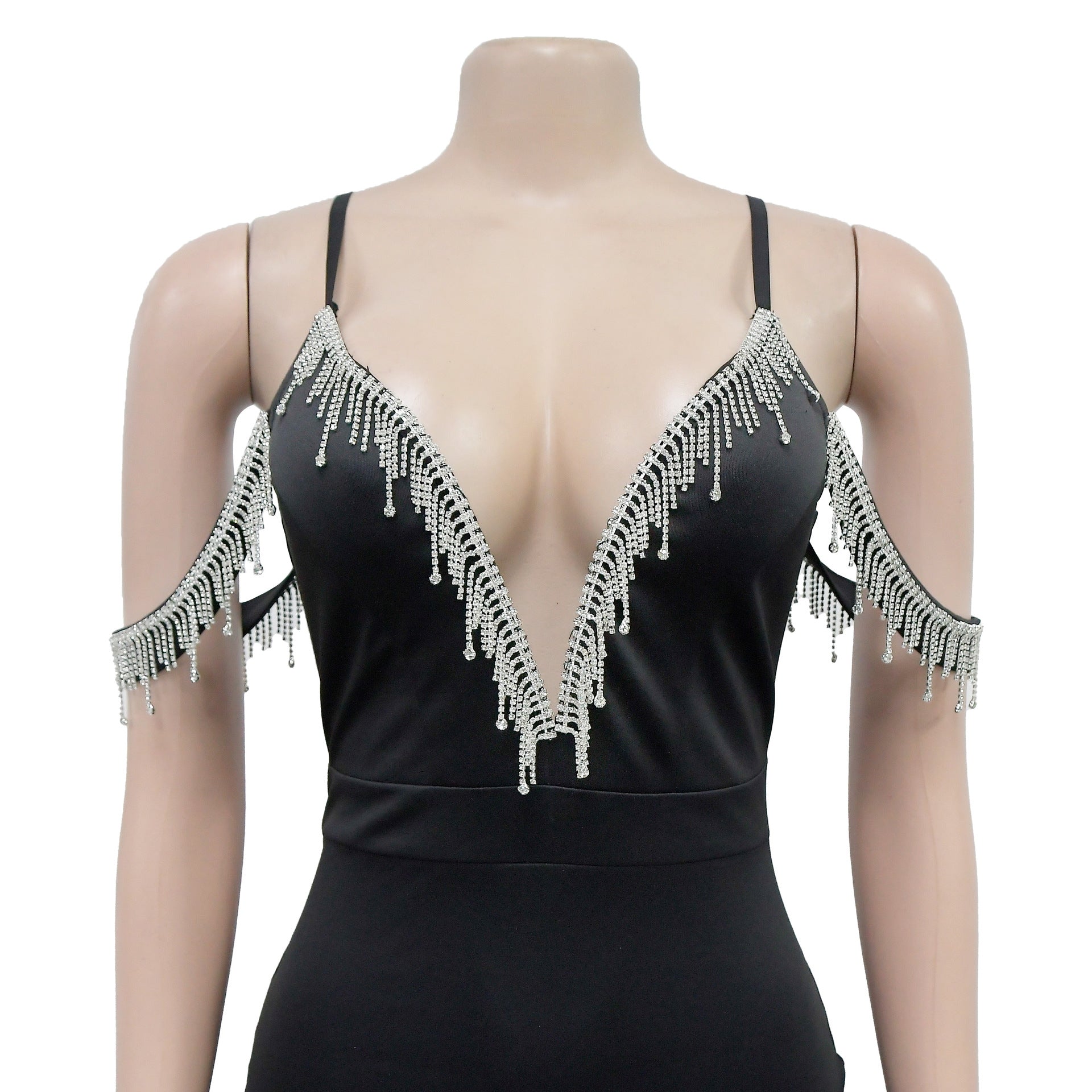 Fashion Women's Solid Color Tassel Suspender Long Dress 19