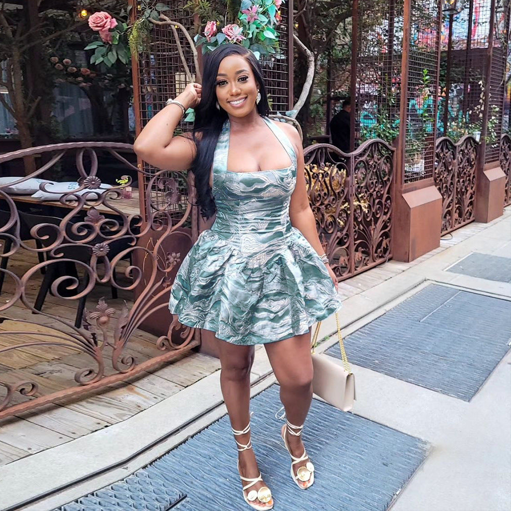 Strap Woven Jacquard Women Short Sexy Party Dress