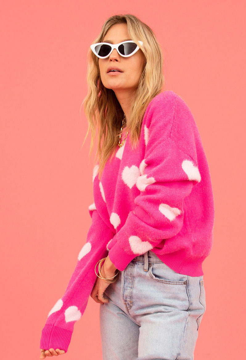 Winter Women's Sweater Heart Print Round Neck Pullover Plus Size Sweater For Women 3