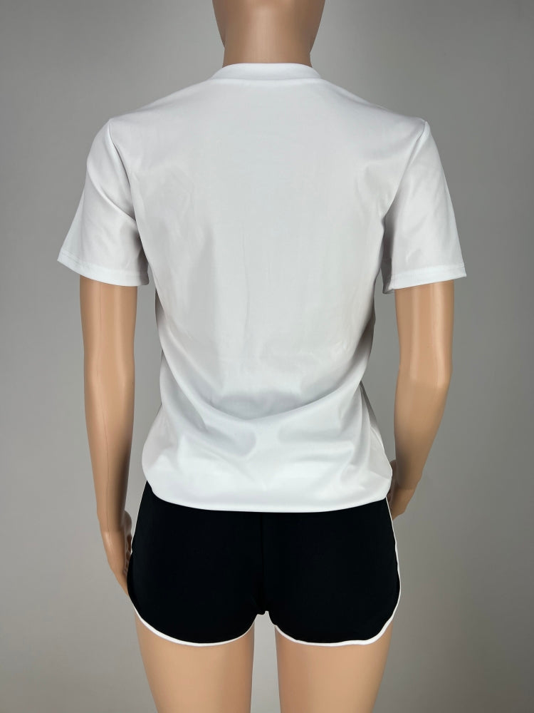 Women'S Contrasting Color English Letter Print Tracksuit Sports Two-Piece Shorts Set 16