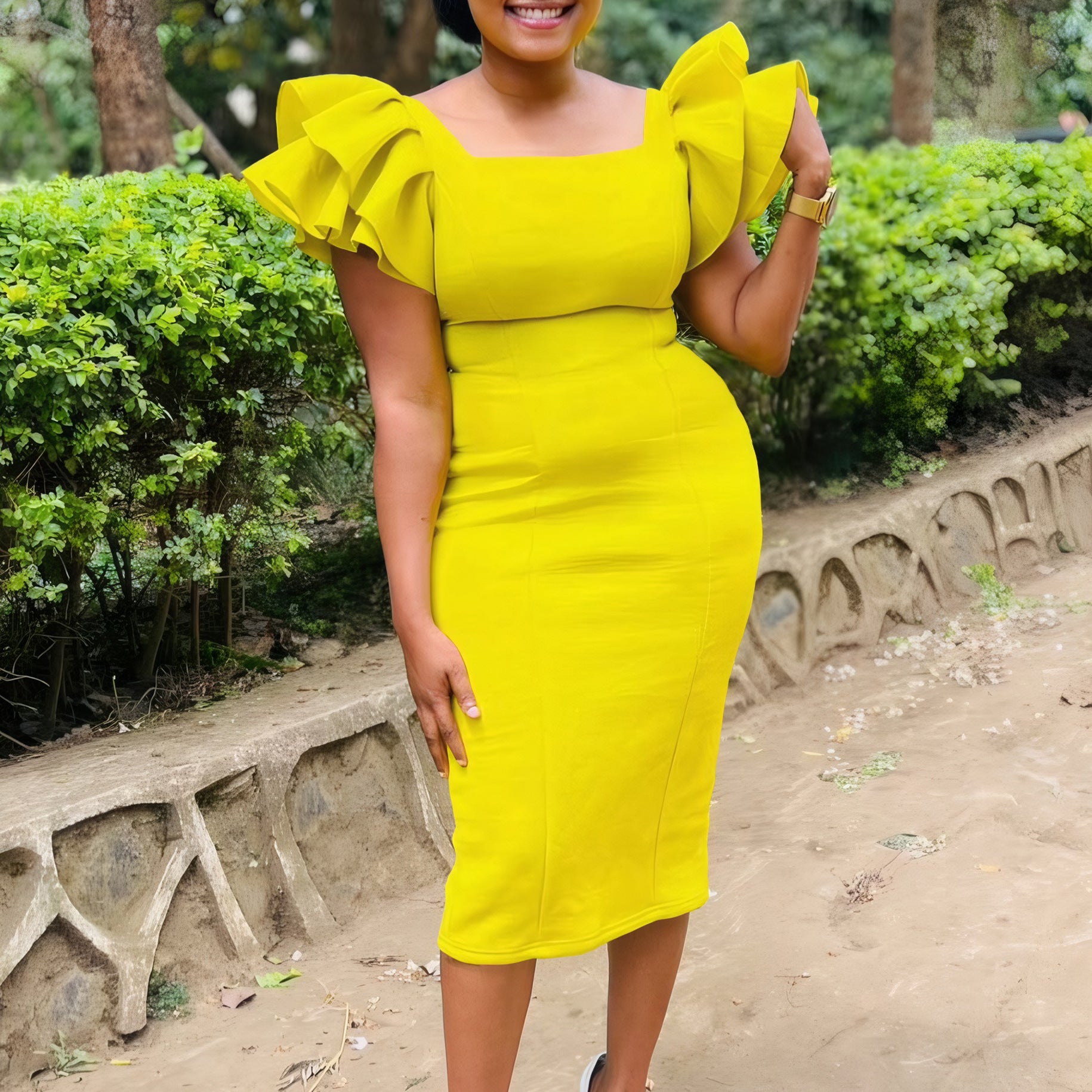 Women solid bodycon African dress 4