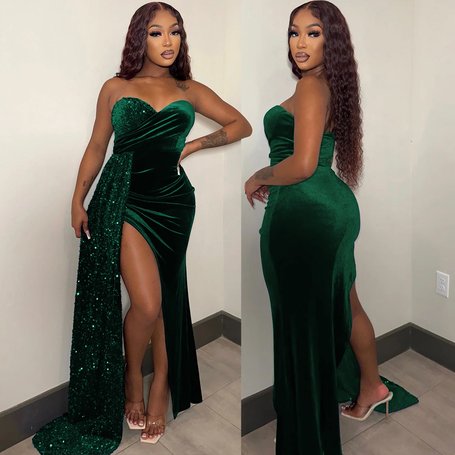 WomenSexy Sequins Patchwork Dress 3