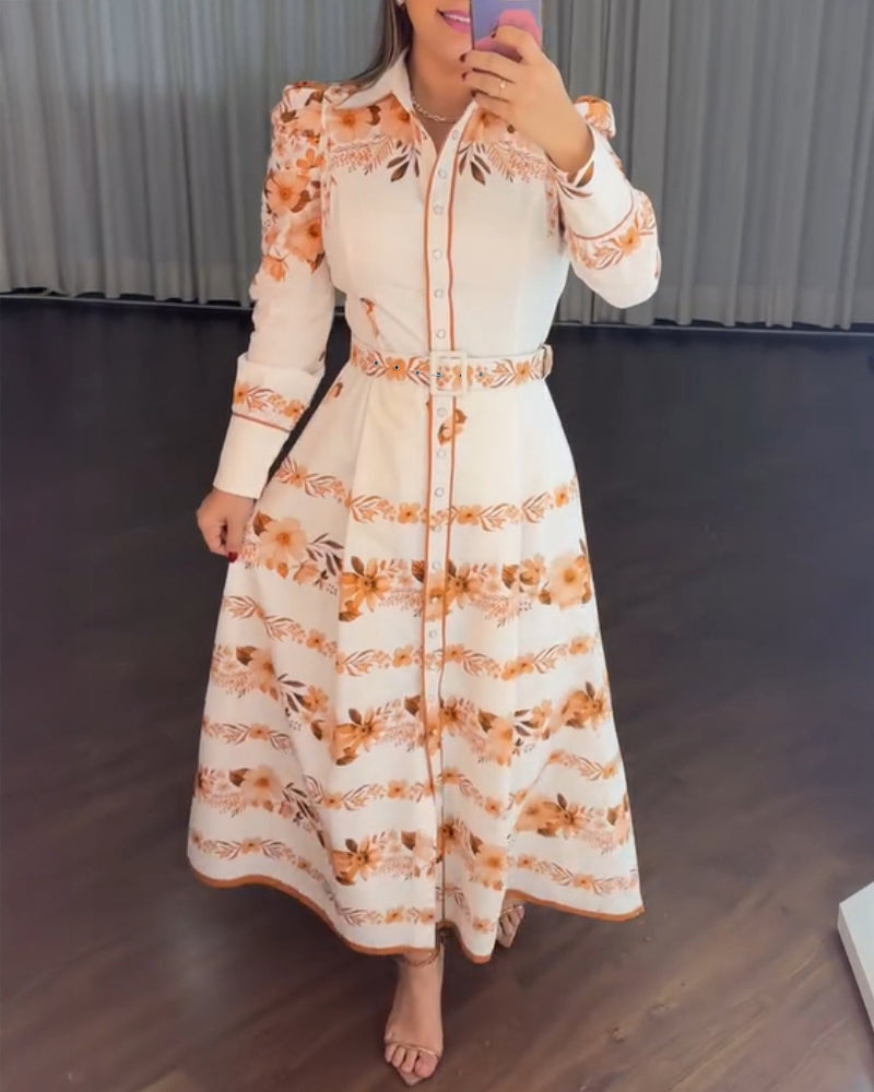 Summer Holidays Printed Three-quarter Sleeve Lace-Up Shirt Maxi Dress