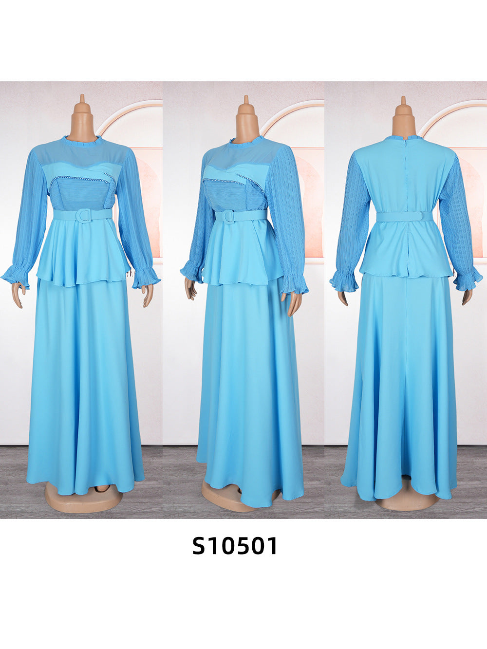 Plus Size African Women ruffle patchwork pleated long-sleeved dress 7