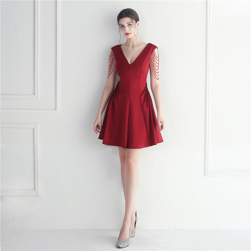 Women Elegant Beaded Mini Evening Dress 10