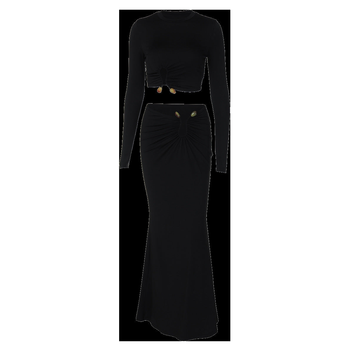 Autumn Winter Women's Fashion Crop Long-Sleeved Top Slim Skirt Two Piece Set 19