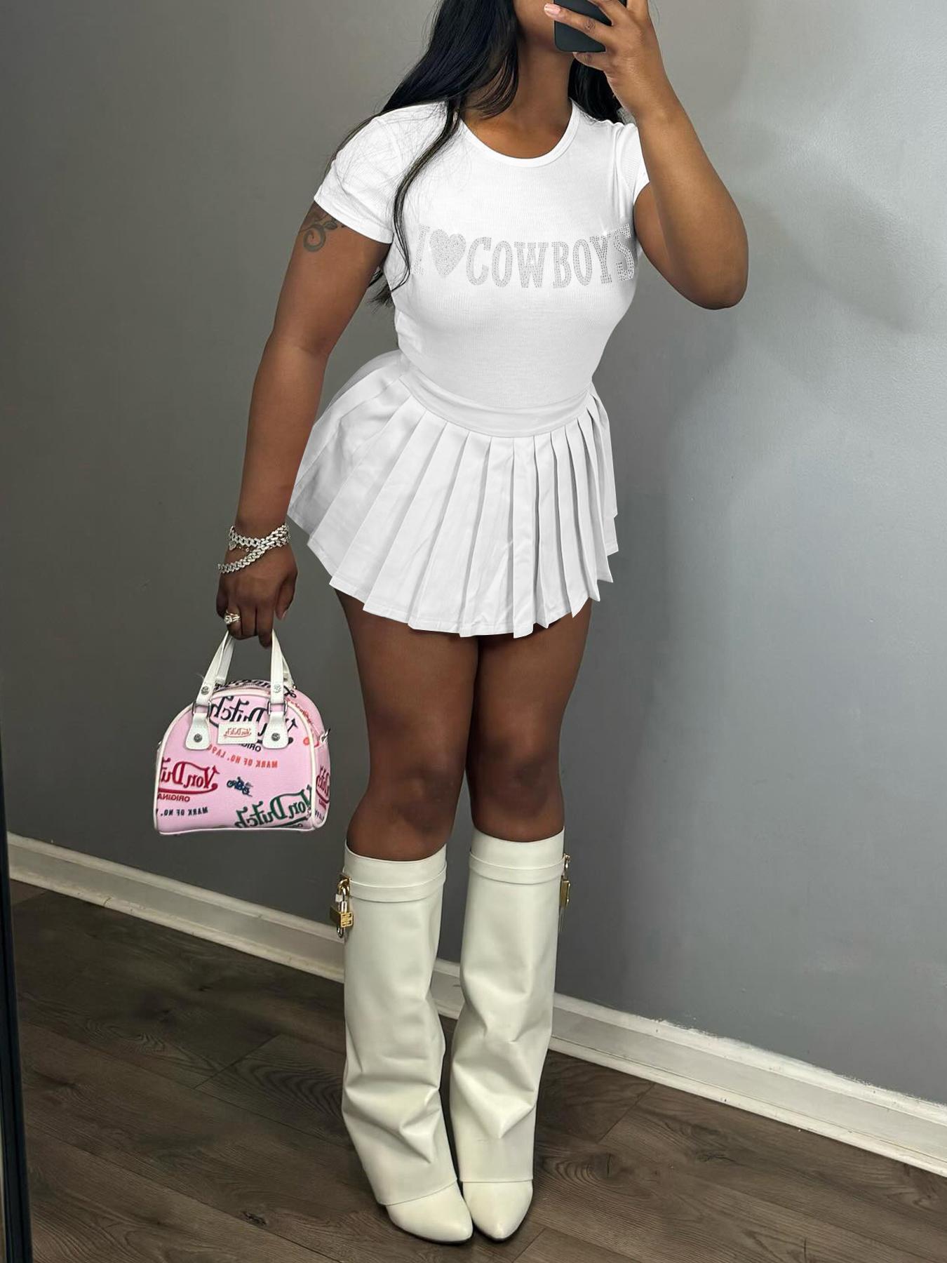 Women Casual Top and Pleated Skirt Two-piece Set 12