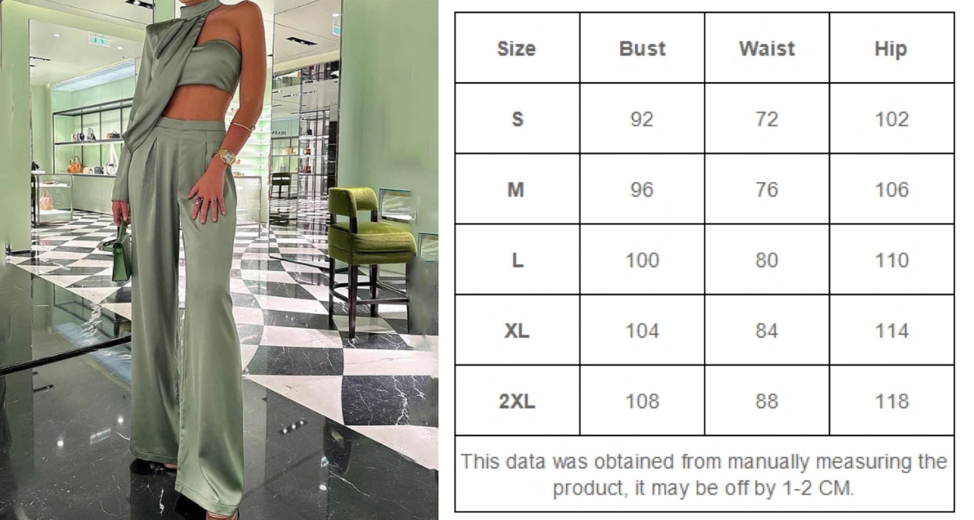 Women Elegant Halter Neck Slash Shoulder Strapless Sexy Crop Top and Wide Leg Pants Two-piece Set 8