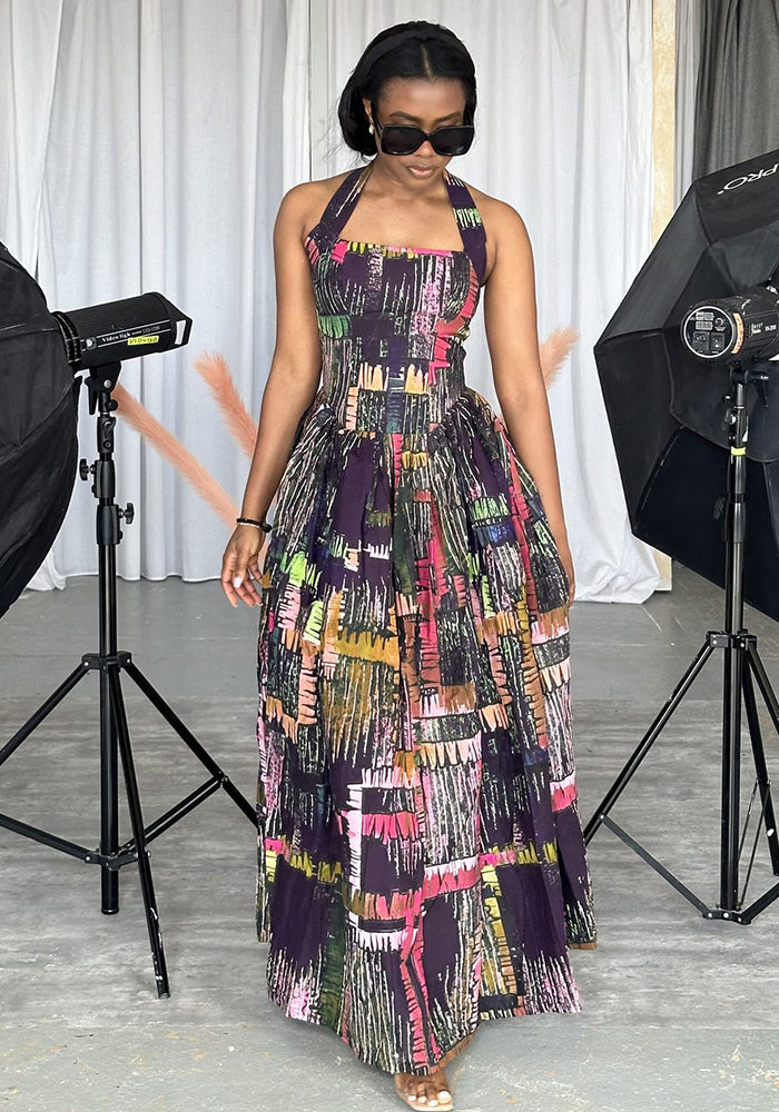 Women Printed Halter Neck Loose Dress