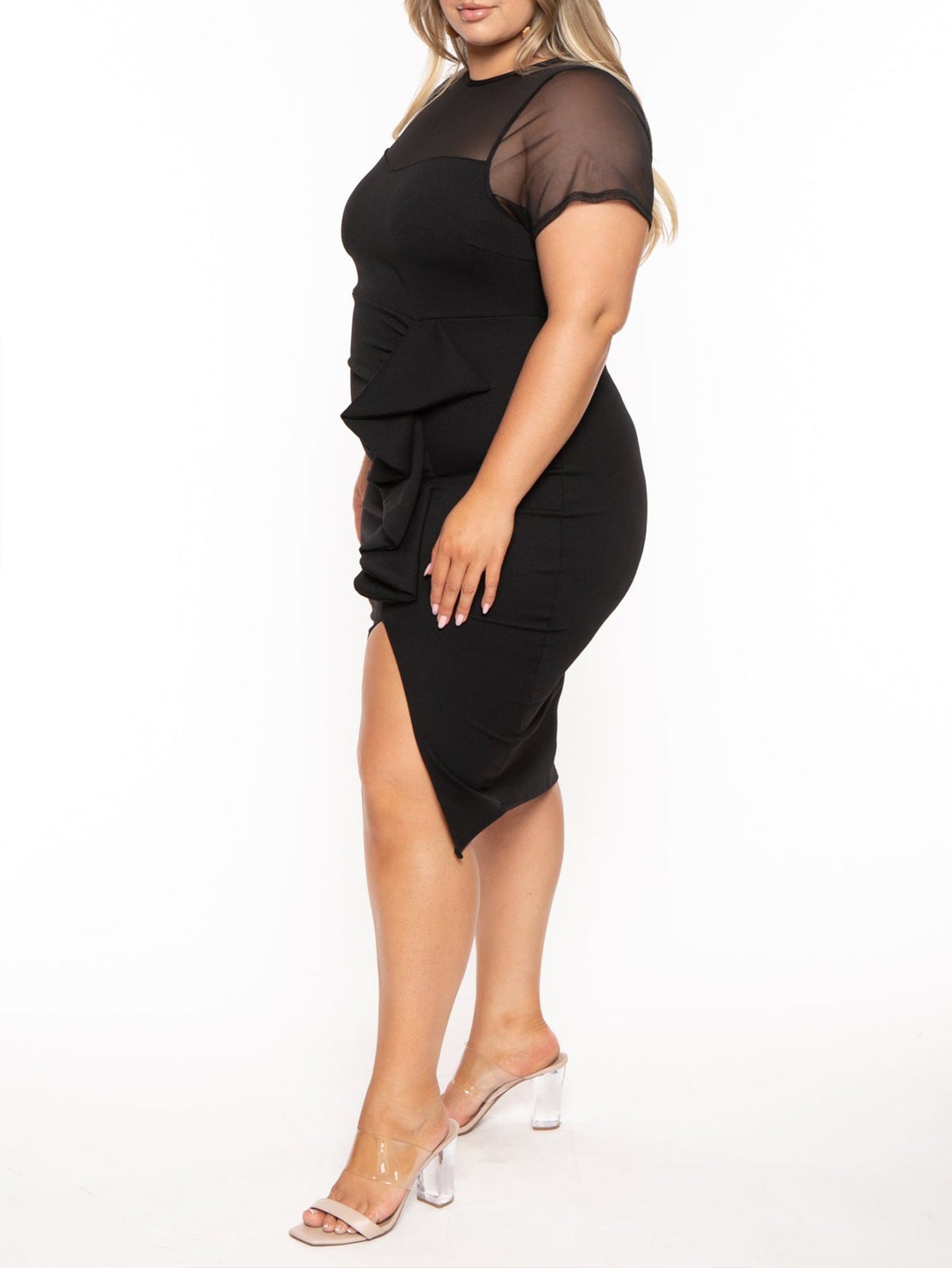 Plus Size Women's Spring Summer Chic Elegant Ruffled Mesh Patchwork Dress For Women 5