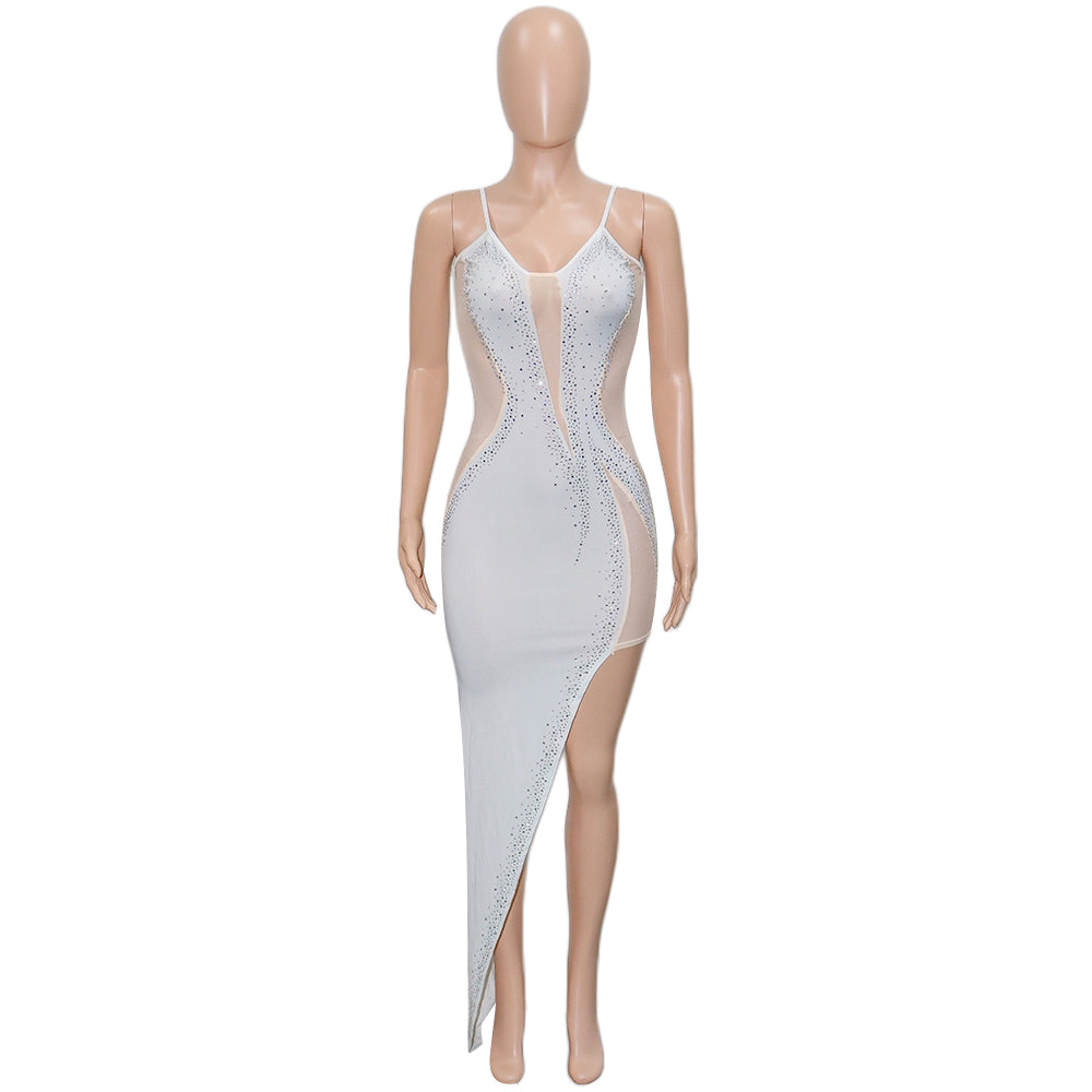 Women Sexy Beaded Sleeveless Mesh See-Through Maxi Dress 14